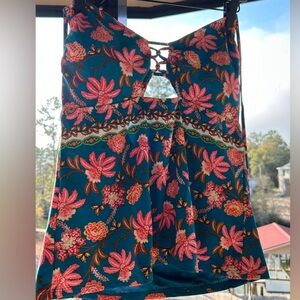Nanette Lepore-Teal Floral Tankini Set Size 12 NWT